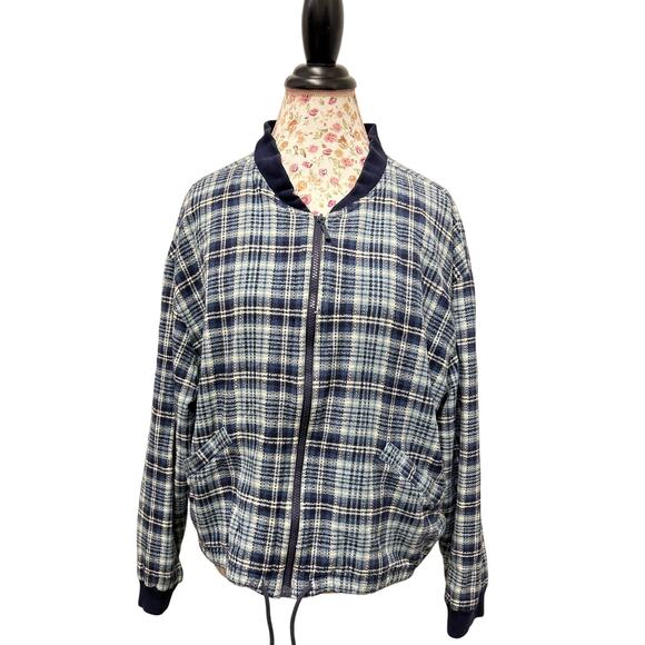 Basic Editions Other - 🧥 Basic Editions XL Plaid Bomber Jacket Blue Vintage 90s Grunge Zip Casual